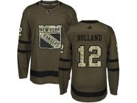 Men's Adidas New York Rangers #12 Peter Holland Green Authentic Salute to Service NHL Jersey