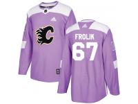 Men's Adidas NHL Calgary Flames #67 Michael Frolik Authentic Jersey Purple Fights Cancer Practice Adidas