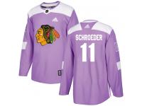 Men's Adidas NHL Chicago Blackhawks #11 Jordan Schroeder Authentic Jersey Purple Fights Cancer Practice Adidas