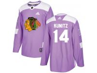 Men's Adidas NHL Chicago Blackhawks #14 Chris Kunitz Authentic Jersey Purple Fights Cancer Practice Adidas