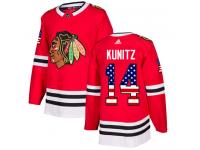 Men's Adidas NHL Chicago Blackhawks #14 Chris Kunitz Authentic Jersey Red USA Flag Fashion Adidas