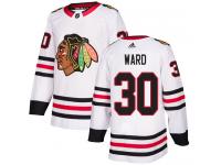 Men's Adidas NHL Chicago Blackhawks #30 Cam Ward Authentic Away Jersey White Adidas