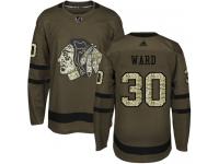 Men's Adidas NHL Chicago Blackhawks #30 Cam Ward Authentic Jersey Green Salute to Service Adidas
