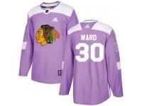 Men's Adidas NHL Chicago Blackhawks #30 Cam Ward Authentic Jersey Purple Fights Cancer Practice Adidas