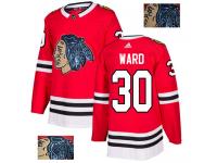 Men's Adidas NHL Chicago Blackhawks #30 Cam Ward Authentic Jersey Red Fashion Gold Adidas