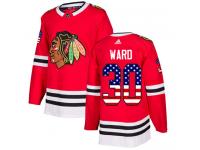 Men's Adidas NHL Chicago Blackhawks #30 Cam Ward Authentic Jersey Red USA Flag Fashion Adidas