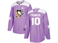 Men's Adidas NHL Pittsburgh Penguins #10 Ron Francis Authentic Jersey Purple Fights Cancer Practice Adidas