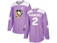 Men's Adidas NHL Pittsburgh Penguins #2 Chad Ruhwedel Authentic Jersey Purple Fights Cancer Practice Adidas