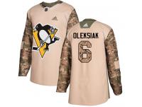 Men's Adidas NHL Pittsburgh Penguins #6 Jamie Oleksiak Authentic Jersey Camo Veterans Day Practice Adidas