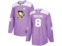 Men's Adidas NHL Pittsburgh Penguins #8 Mark Recchi Authentic Jersey Purple Fights Cancer Practice Adidas