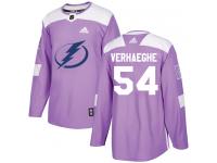Men's Adidas NHL Tampa Bay Lightning #54 Carter Verhaeghe Authentic Jersey Purple Fights Cancer Practice Adidas