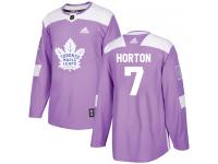 Men's Adidas NHL Toronto Maple Leafs #7 Tim Horton Authentic Jersey Purple Fights Cancer Practice Adidas