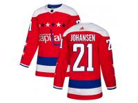 Men's Adidas NHL Washington Capitals #21 Lucas Johansen Authentic Alternate Jersey Red Adidas
