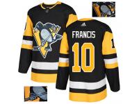 Men's Adidas Pittsburgh Penguins #10 Ron Francis Black Authentic Fashion Gold NHL Jersey