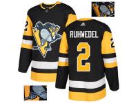 Men's Adidas Pittsburgh Penguins #2 Chad Ruhwedel Black Authentic Fashion Gold NHL Jersey
