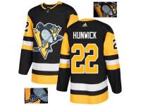Men's Adidas Pittsburgh Penguins #22 Matt Hunwick Black Authentic Fashion Gold NHL Jersey