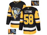 Men's Adidas Pittsburgh Penguins #58 Kris Letang Black Authentic Fashion Gold NHL Jersey