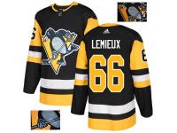 Men's Adidas Pittsburgh Penguins #66 Mario Lemieux Black Authentic Fashion Gold NHL Jersey