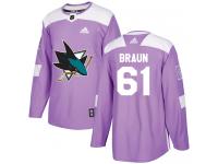 Men's Adidas San Jose Sharks #61 Justin Braun Purple Authentic Fights Cancer Practice NHL Jersey