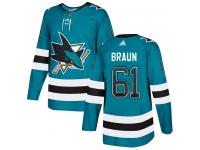 Men's Adidas San Jose Sharks #61 Justin Braun Teal Authentic Drift Fashion NHL Jersey