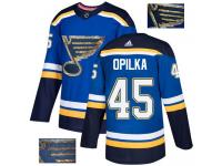 Men's Adidas St. Louis Blues #45 Luke Opilka Royal Blue Authentic Fashion Gold NHL Jersey