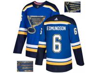 Men's Adidas St. Louis Blues #6 Joel Edmundson Royal Blue Authentic Fashion Gold NHL Jersey