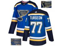 Men's Adidas St. Louis Blues #77 Pierre Turgeon Royal Blue Authentic Fashion Gold NHL Jersey