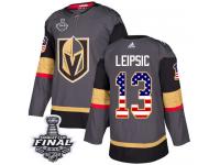 Men's Adidas Vegas Golden Knights #13 Brendan Leipsic Gray Authentic USA Flag Fashion 2018 Stanley Cup Final NHL Jersey