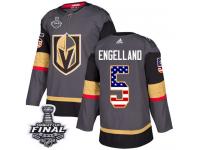 Men's Adidas Vegas Golden Knights #5 Deryk Engelland Gray Authentic USA Flag Fashion 2018 Stanley Cup Final NHL Jersey