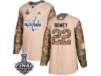 Men's Adidas Washington Capitals #22 Madison Bowey Camo Authentic Veterans Day Practice 2018 Stanley Cup Final NHL Jersey
