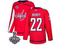 Men's Adidas Washington Capitals #22 Madison Bowey Red Home Authentic 2018 Stanley Cup Final NHL Jersey