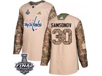 Men's Adidas Washington Capitals #30 Ilya Samsonov Camo Authentic Veterans Day Practice 2018 Stanley Cup Final NHL Jersey