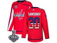 Men's Adidas Washington Capitals #30 Ilya Samsonov Red Authentic USA Flag Fashion 2018 Stanley Cup Final NHL Jersey