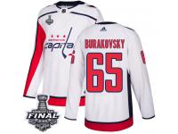 Men's Adidas Washington Capitals #65 Andre Burakovsky White Away Authentic 2018 Stanley Cup Final NHL Jersey