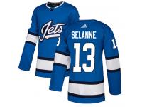 Men's Adidas Winnipeg Jets #13 Teemu Selanne Blue Alternate Authentic NHL Jersey