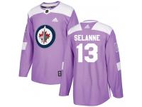 Men's Adidas Winnipeg Jets #13 Teemu Selanne Purple Authentic Fights Cancer Practice NHL Jersey