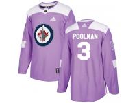 Men's Adidas Winnipeg Jets #3 Tucker Poolman Purple Authentic Fights Cancer Practice NHL Jersey