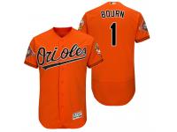 Men's Baltimore Orioles Michael Bourn #1 Orange On-Field 25th Anniversary Patch Flex Base Jersey