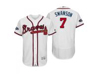 Men's Braves 2018 Postseason White Dansby Swanson Flex Base Home Jersey