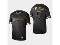 Men's Braves 2019 Black Golden Edition Freddie Freeman V-Neck Stitched Jersey