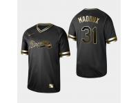 Men's Braves 2019 Black Golden Edition Greg Maddux V-Neck Stitched Jersey