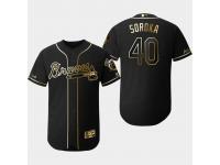 Men's Braves 2019 Black Golden Edition Mike Soroka Flex Base Stitched Jersey