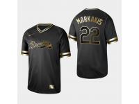 Men's Braves 2019 Black Golden Edition Nick Markakis V-Neck Stitched Jersey