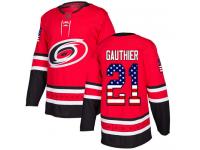 Men's Carolina Hurricanes #21 Julien Gauthier Red Authentic USA Flag Fashion Hockey Jersey