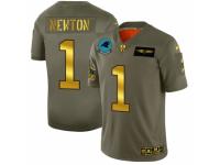 Men's Carolina Panthers #1 Cam Newton Limited Olive Gold 2019 Salute to Service Football Jersey
