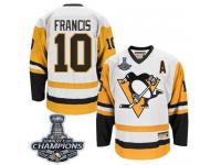 Men's CCM NHL Pittsburgh Penguins #10 Ron Francis Authentic Jersey White Stanley Cup Final Throwback CCM1202138