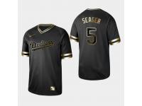 Men's Dodgers 2019 Black Golden Edition Corey Seager V-Neck Stitched Jersey