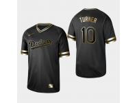 Men's Dodgers 2019 Black Golden Edition Justin Turner V-Neck Stitched Jersey