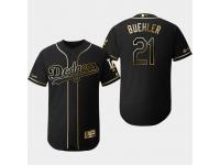Men's Dodgers 2019 Black Golden Edition Walker Buehler Flex Base Stitched Jersey