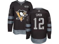 Men's Dominik Simon Authentic Black Adidas Jersey NHL Pittsburgh Penguins #12 1917-2017 100th Anniversary